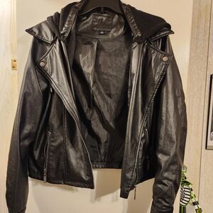 Faux leather jacket with hood